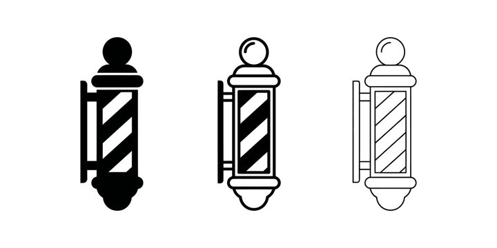 Barber pole black and outline icons set on transparent background.