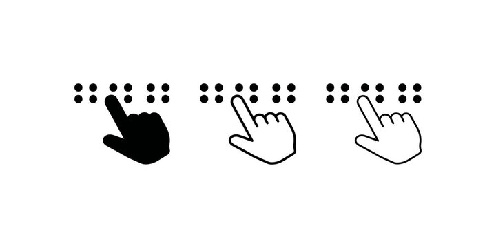 Braille reading finger touch icon set with dotted tactile sensory system.