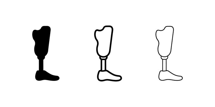 Prosthetic leg orthopedic symbol set with black and outline design icons.