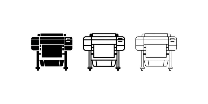 Plotter printer vector icons set featuring professional equipment sign.