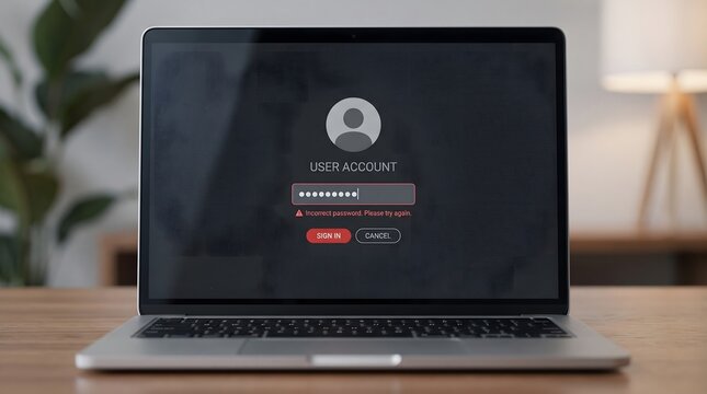 Laptop screen showing a login error message on a website interface in a home office.