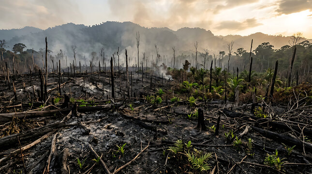 Devastating aftermath of peatland forest burning in Kalimantans, showcasing environmental destruction and loss