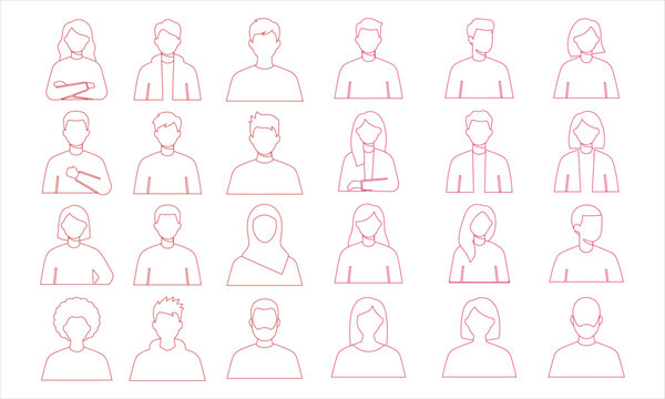 Set of diverse professional avatar icons featuring various occupations and business roles in a simple line art style