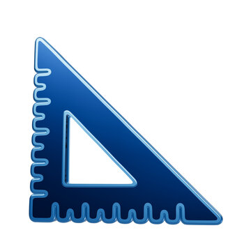 Shiny blue drafting triangle ruler with measuring markings isolated on transparent background transparent background
