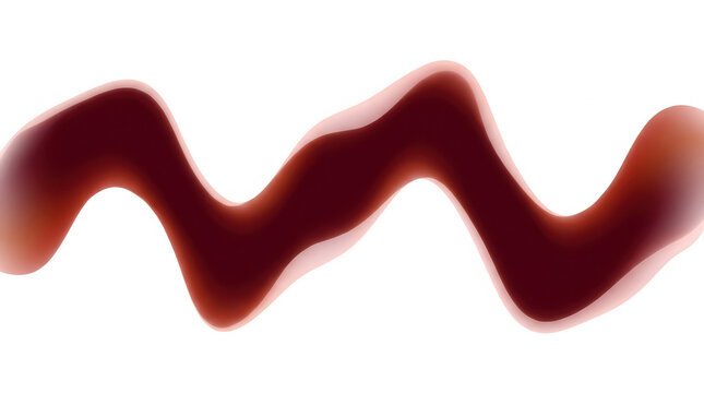 Una mancha fluida y ondulada de salsa de soja oscura o jarabe de chocolate sobre un fondo blanco puro, capturada con una textura suave y brillante, ideal para dise&ntilde;o gr&aacute;fico y publicidad gastron&oacute;mica.