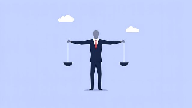Businessman holding two scales in balance concept illustration