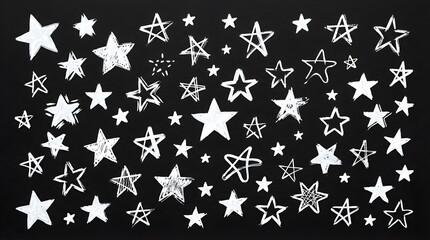Fototapeta premium White hand drawn stars pattern on a black chalkboard background