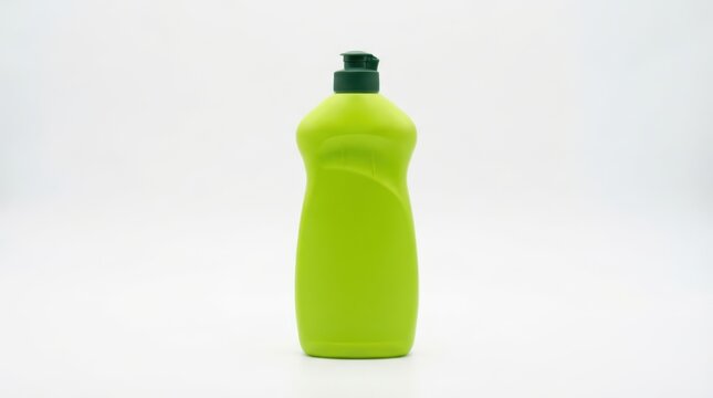 Green plastic dish soap bottle isolated on white background