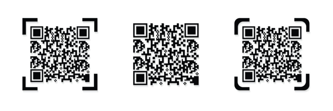 Collection of Black QR Code Reader and Scanning Target Frame Icons Vector Set. Digital QR Barcode Reader Symbols. Modern Barcode Scanner Target Frame Icons for Web UI UX Interface and Business Cards.