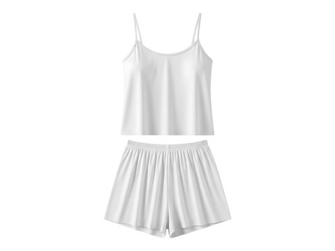 A simple white camisole and matching shorts set for comfortable loungewear