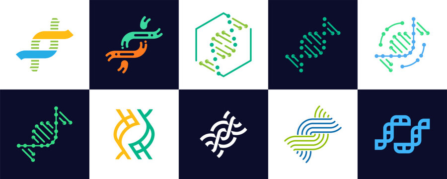 modern gen connect logo template. DNA with dot connection symbol science logo design vector