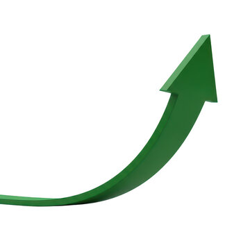 Green upward arrow isolated on white background for business growth and financial success