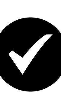Animated white check mark icon in black circle. Isolated on a white background. Check mark icon animation , right mark icon. check box, tick box, green checkmark. 4k