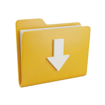 3D yellow folder icon with download arrow for file management and digital data storage