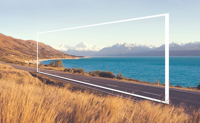 Fototapeta premium Country Road Amazing Scenery Lake Mountain Range Concept