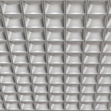 Seamless texture of parabolic aluminum lighting louvers, industrial metallic grid pattern, generative AI