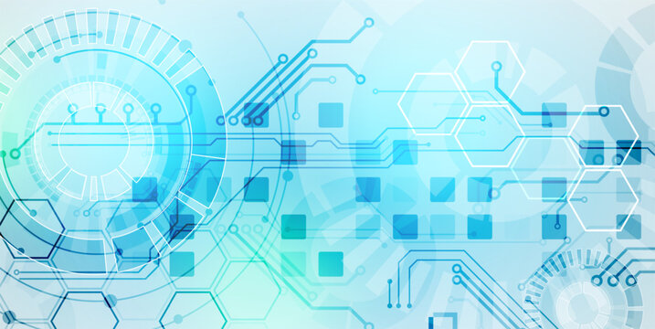 Abstract futuristic technology background with circuit board elements and hexagons. Vector