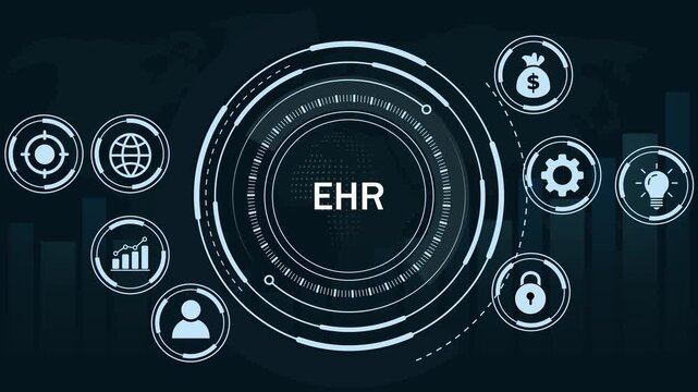 Electronic health records ehr digital interface concept featuring advanced medical data management systems, global healthcare connectivity, secure patient information technology, and modern