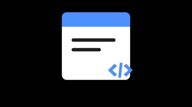 Software Development Code Editor Window Animation with Typing Cursor and Tag Icons, Seamless Loop Programming Interface UI Element Motion Graphics, Digital Technology Application Layout