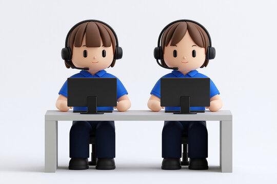コールセンターで応対する男女の3Dイラスト