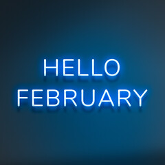 Naklejka premium Glowing neon Hello February typography