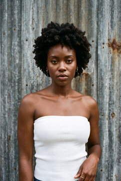Woman with natural afro hairstyle in studio portrait session