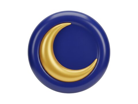 A golden crescent moon icon centered on a smooth deep blue circular background