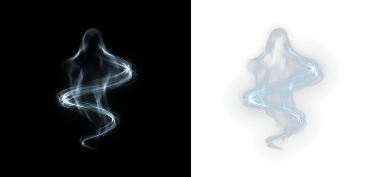 Abstract ethereal ghost smoke swirl on black and white isolated on transparent background