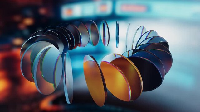 torus ring motion loop animation cyber glass crystal futuristic neon 3d footage render glowing technology digital sci-fi rotation