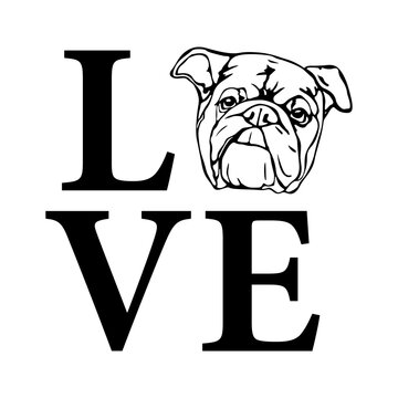 Love english bulldog svg cut file. Isolated vector illustration.
