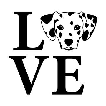Love dalmatian dog svg cut file. Isolated vector illustration.
