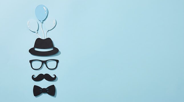 International mens day flat lay stylish male accessories arrangement with hat glasses mustache bow