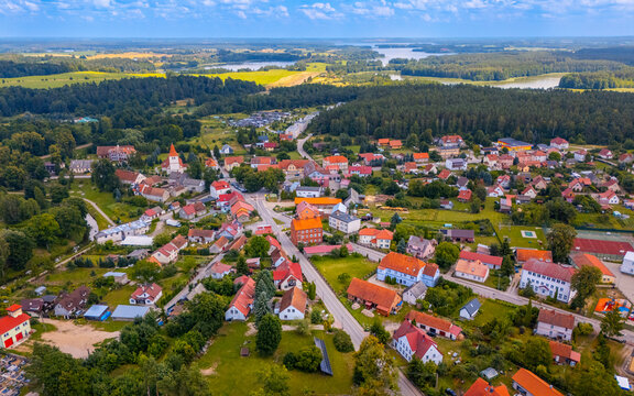 Panoramic aerial view of the historic village of Stare Juchy in Masuria Poland
