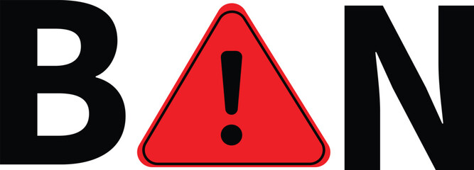 Black letters b and n with red triangular exclamation mark warning sign © Tusher