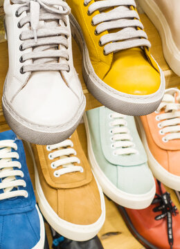 Colorful shoes in a shop