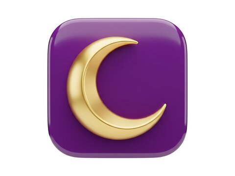A golden crescent moon icon centered on a glossy purple rounded square button