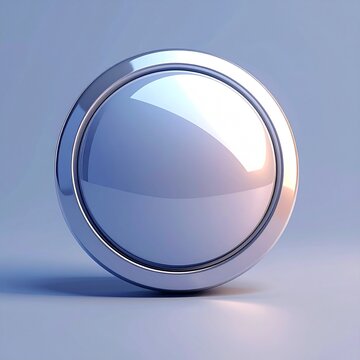 A shiny metallic sphere button isolated on a soft blue background.