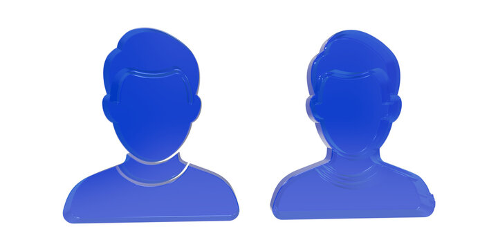 Two blue user avatar icons representing profile symbols rendered in 3D style as isolated object