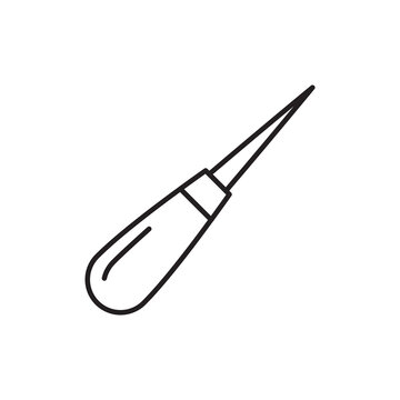 Minimalist line art icon of a sharp handstitching awl tool used for piercing leather.