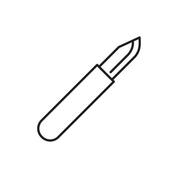 Minimalist line art icon of a sharp utility cutter knife for trimming leather sheets.