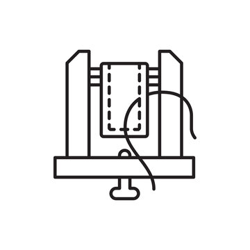 Minimalist line art icon of a wooden stitching pony vice used to clamp leather during sewing.