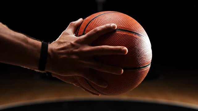 Basketball in hands training for game practice with dramatic lighting
