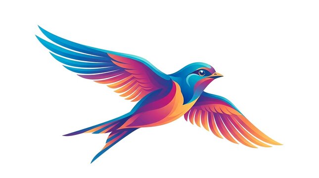 Modern Colorful Gradient Vector Illustration of Swallow Bird Flying Isolated on White Background