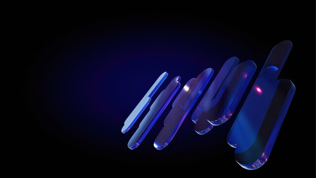 bars slats violet blue glass crystal futuristic cyber neon 3d abstract glowing render dark illumination technology parallel background