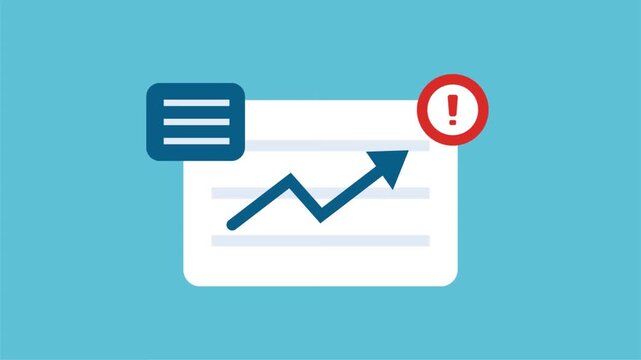 2D animation of an uptrend financial growth chart screen with a red alert badge market news data analytics concept