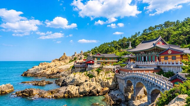 Haedong Yonggungsa Temple and Haeundae Sea in Busan, South Korea