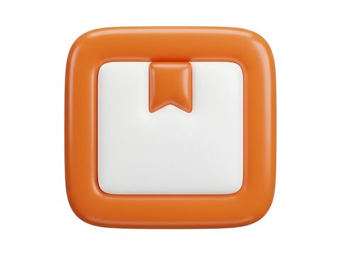 A 3d rendered icon featuring a white square frame with an orange bookmark