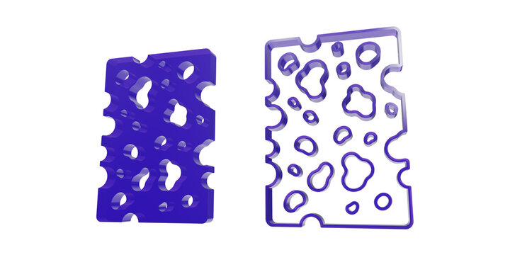 Purple cheese block icon with holes representing dairy food or snack as cut out PNG
