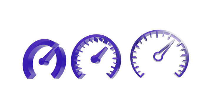 Purple speedometer gauge icons representing speed measurement and performance as transparent PNG