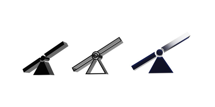 Set of seesaw balance icons in black and metallic render styles as PNG asset